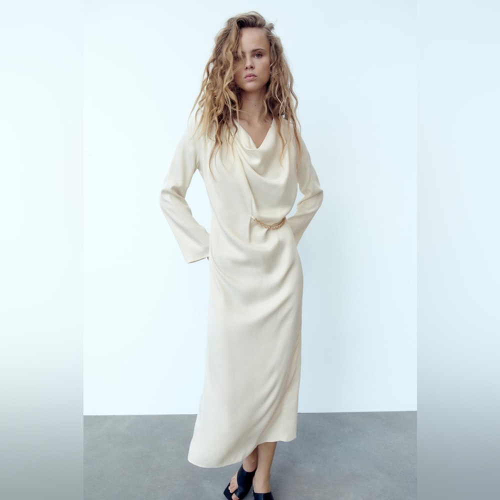 Zara SATIN MIDI DRESS WITH CHAIN